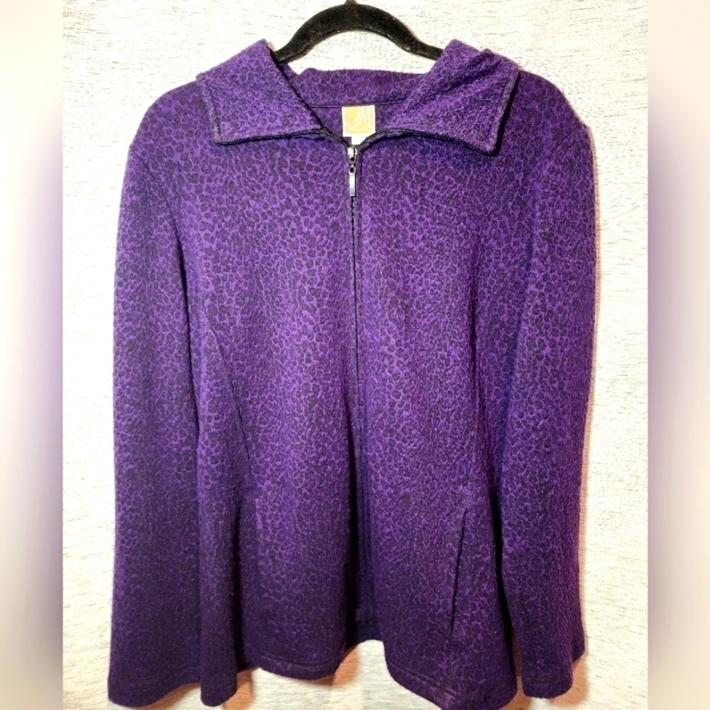 JM Collection Purple Cheetah Print Sweater M Full Zip